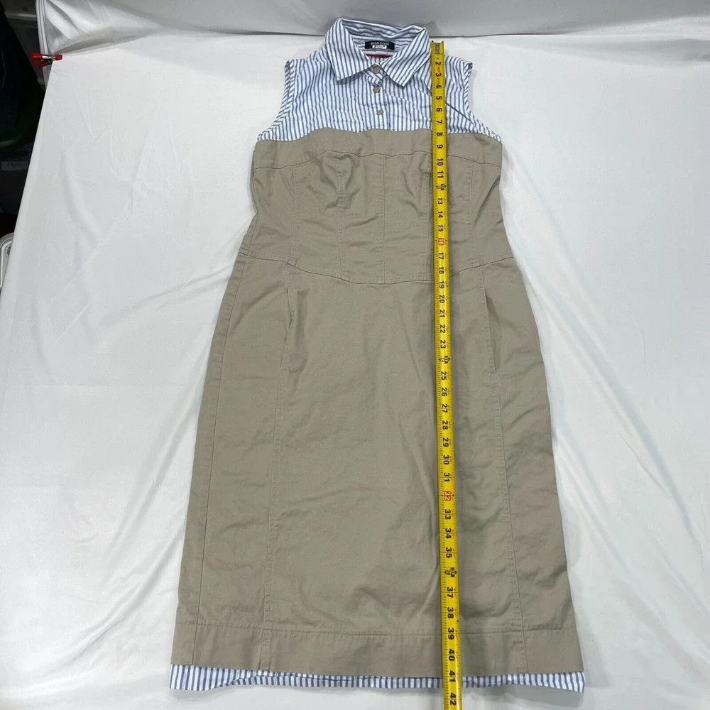 Jean Paul Berlin Sleeveless Khaki‎ Midi Dress Womens 10 Blue White Striped Top - Picture 8 of 14